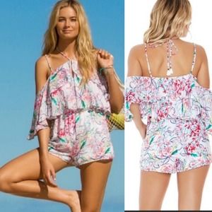 NWT L*SPACE Floral Drawstring Ruffle Romper size S